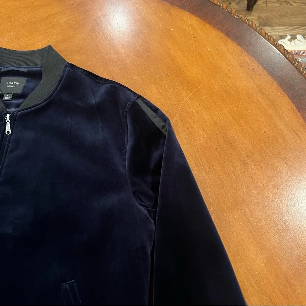 NEW NWOT J.Crew Ludlow Navy Velvet Bomber Jacket Tuxedo Stripe Navy Large